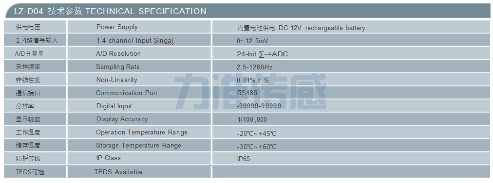 LZ-D04 技術參數 LZ-D04 技術參數
